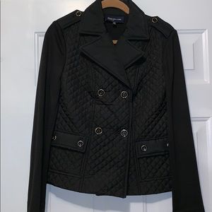 Jones New York Black Quilted Jacket Double Breasted Lightweight Chic Size Small